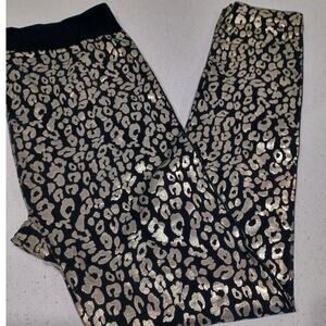 JUST ONE Women's Black Metallic Silver Leopard Print Leggings Size 2X